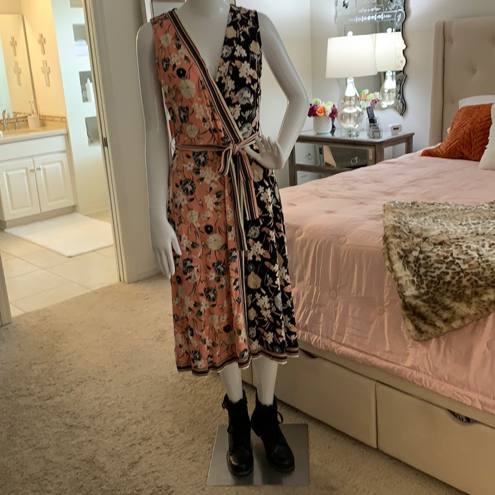 Isaac Mizrahi mixed media faux wrap dress